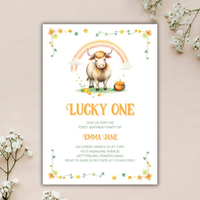Cute Cow St Patricks Day Lucky One 1st Birthday Invitation (Cute Cow St. Patrick’s Day Lucky One 1st Birthday Invitation)