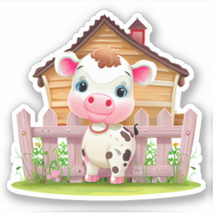 Cute Cow Standing by the Fence Custom Cut Vinyl 