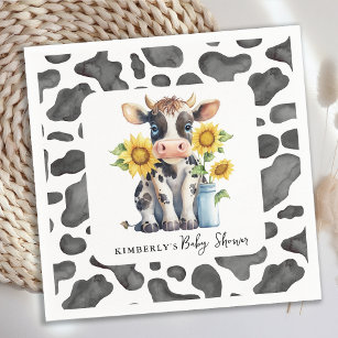 Cute Cow Sunflowers Farm Animal Calf Baby Shower Napkin