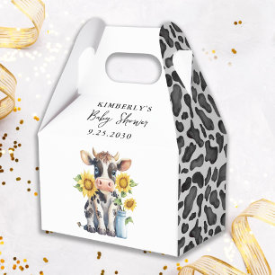 Cute Cow Sunflowers Modern Simple Farm Baby Shower Favor Box