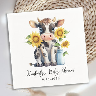 Cute Cow Sunflowers Simple Modern Farm Baby Shower Napkin