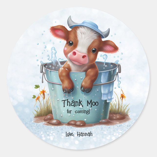 Cute Cow Thank Moo For Coming Personalized Classic Round Sticker (Front)