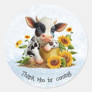 Cute Cow Thank Moo Sunflower Garden Personalized Classic Round Sticker