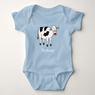 Cute Cow Unique Boy Personalized Custom Name Baby Bodysuit