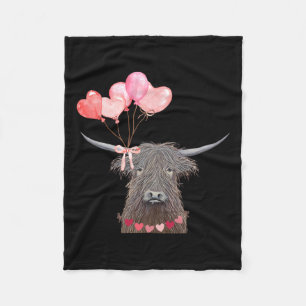 Cute Cow Valentine's Day Design With Heart Lloons  Fleece Blanket