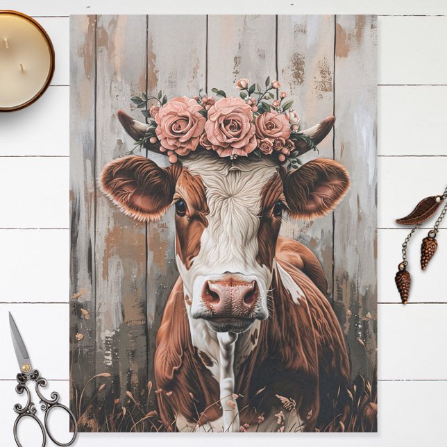 Cute Cow Wearing a Flower Crown Decoupage Tissue Paper (Creator Uploaded)