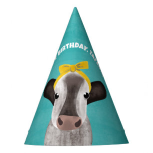 Cute Cow with Bow Any Age Birthday Party Hat