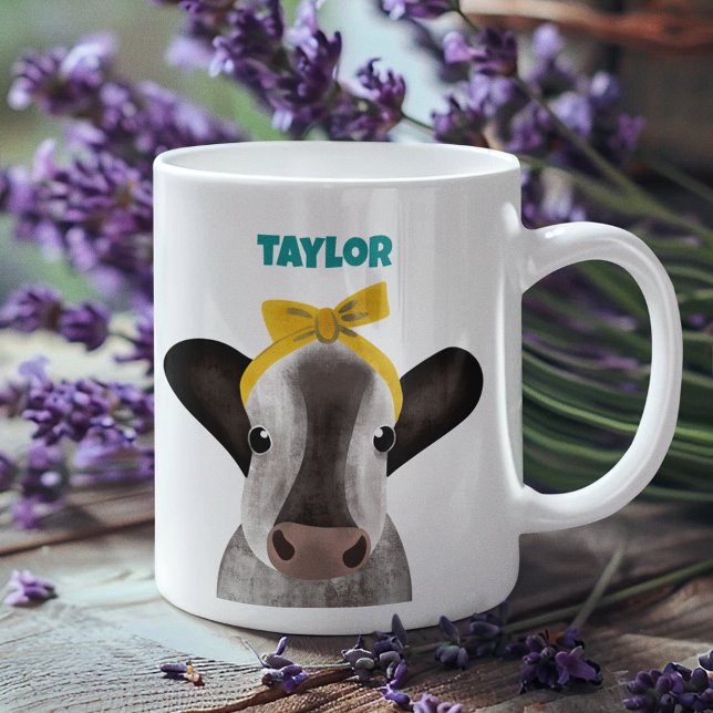 Cute Cow with Bow Personalized Coffee Mug (Creator Uploaded)
