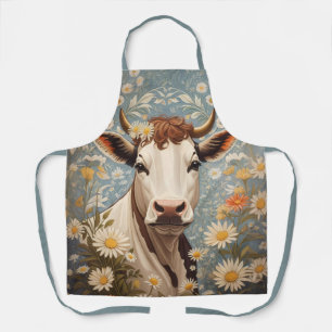 Cute Cow With Daisy Flowers Apron