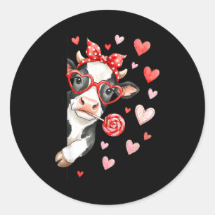 Cute Cow With Hearts &amp; Candy - Valentine Cow F Classic Round Sticker