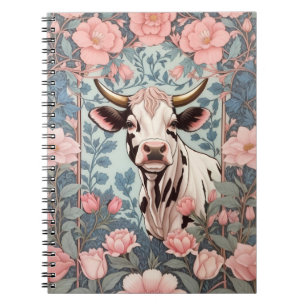Cute Cow with Pink Floral Background Notebook
