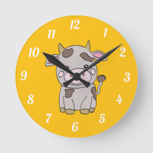 Cute cow, yellow round clock