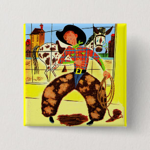 cute cowboy 2 inch square button