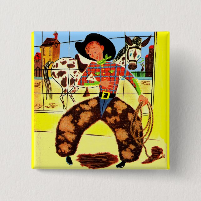 cute cowboy 2 inch square button (Front)