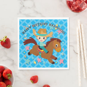 Cute Cowboy and Horse Western Birthday Napkin