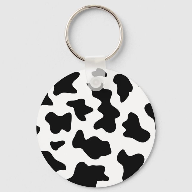 cute cowboy black and white farm cow print keychain (Front)