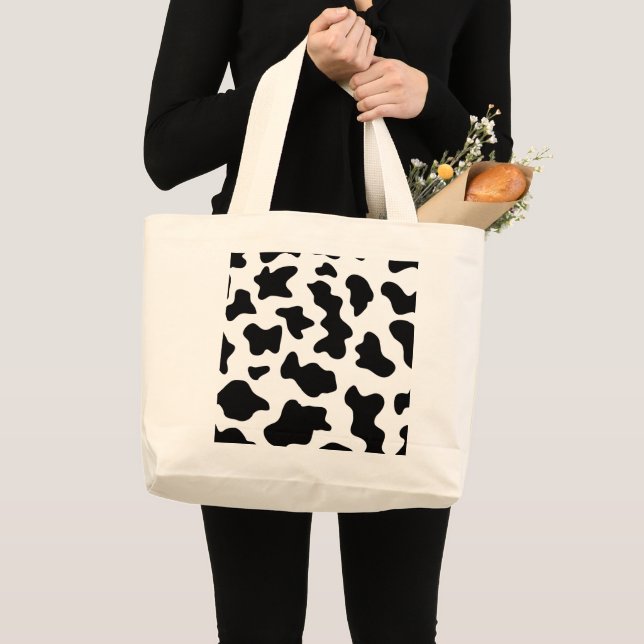 cute cowboy black and white farm cow print large tote bag (Front (Product))