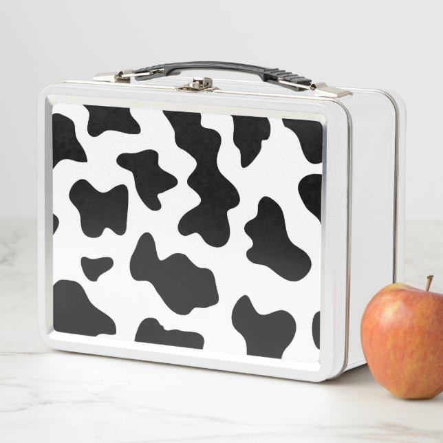 cute cowboy black and white farm cow print metal lunch box (In Situ)