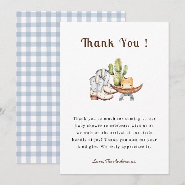 Cute Cowboy Boho Baby shower Thank you card (Front/Back)