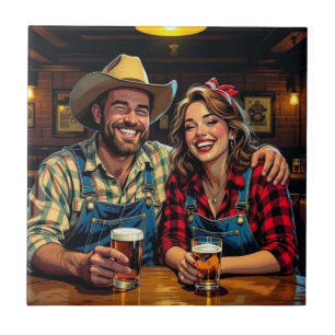 Cute Cowboy Country and Western Bar Couple Tile