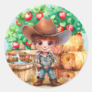 Cute Cowboy Farm 1st. Birthday Party Classic Round Sticker