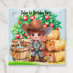 Cute Cowboy Farmer 1st. Birthday Party Thank You Favour Tags