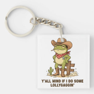 Cute Cowboy Frog Lollygaggin' Western Frog Humor Keychain