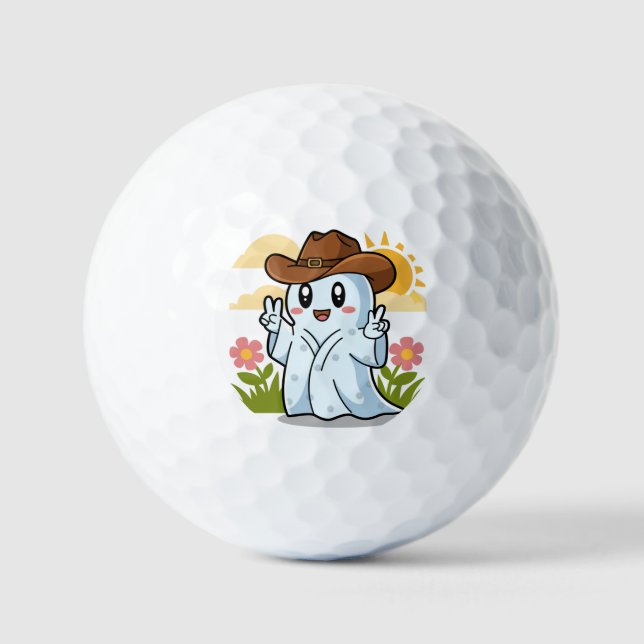 Cute Cowboy Ghost for Halloween Fun Decoration Golf Balls (Front)