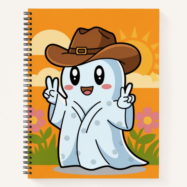 Cute Cowboy Ghost for Halloween Fun Decoration Notebook (Front)