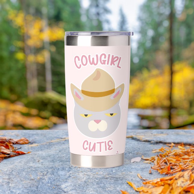 Cute Cowboy Hat Country Cat Fun Motto Insulated Tumbler (Outdoor)