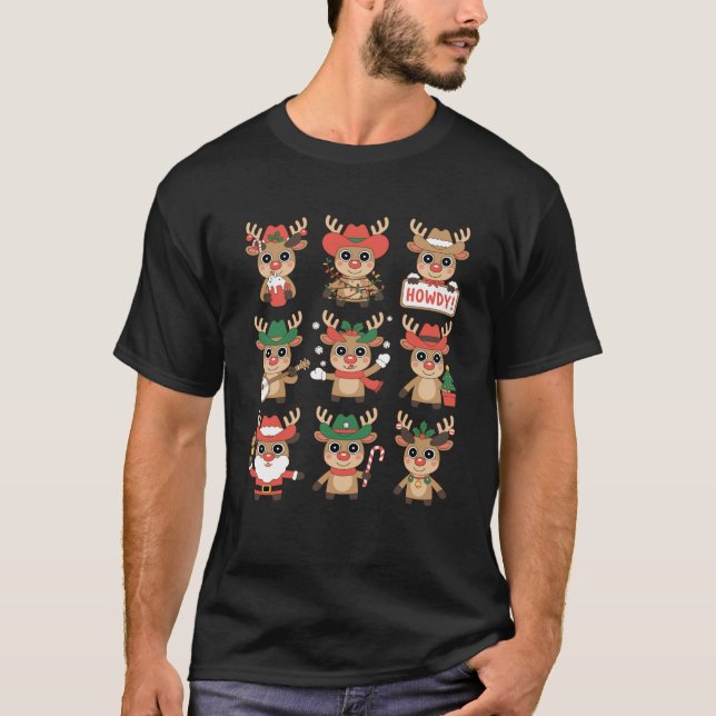 Cute Cowboy Reindeer Christmas Holiday Howdy Swea T-Shirt (Front)