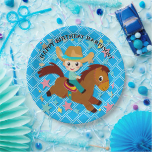 Cute Cowboy Rodeo Western Birthday Paper Plate