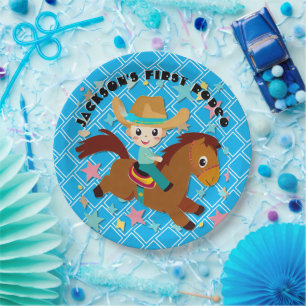 Cute Cowboy Rodeo Western Birthday Paper Plate