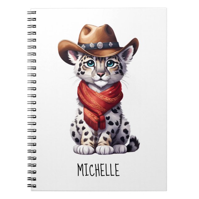 Cute Cowboy Snow Leopard Name Notebook (Front)