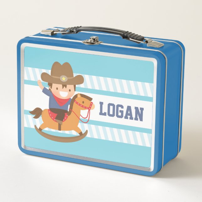 Cute Cowboy sur Rocking Horse Boys Lunch Box (Devant)