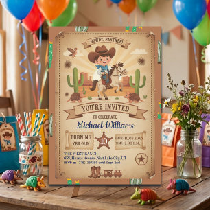 Cute Cowboy with Horse 10th Birthday Party Invitation