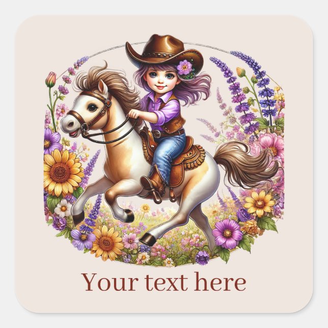 Cute Cowgirl add text  Square Sticker (Front)
