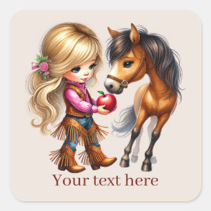 Cute Cowgirl add text  Square Sticker