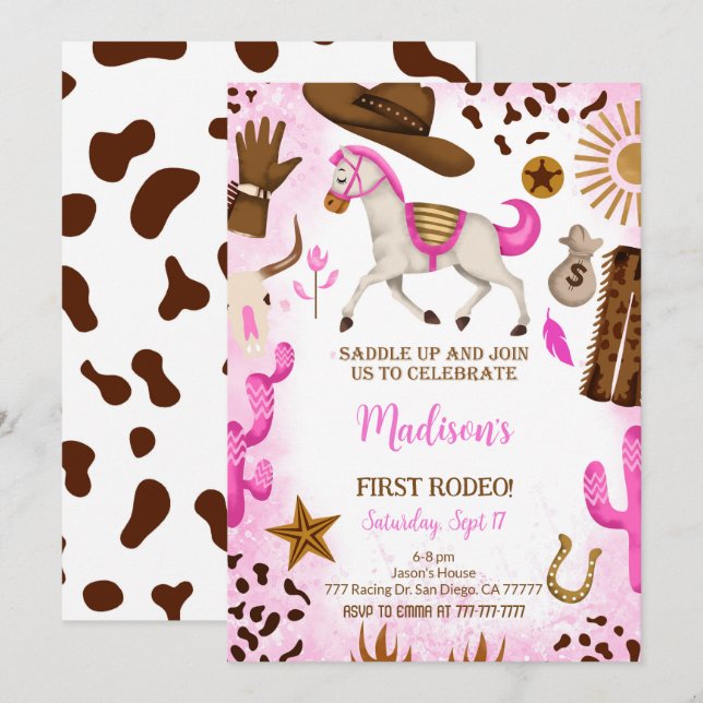 Cute Cowgirl Anniversaire Invitation (Devant / Derrière)