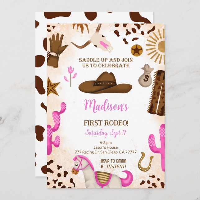 Cute Cowgirl Birthday Invitation (Front/Back)