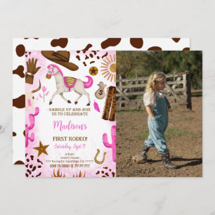 Cute Cowgirl Birthday Photo Invitation