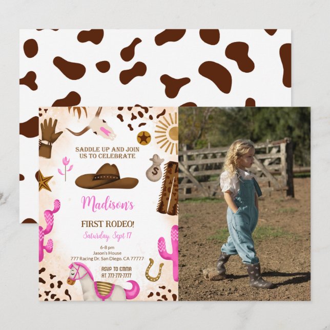 Cute Cowgirl Birthday Photo Invitation (Front/Back)