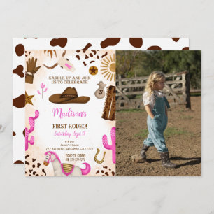 Cute Cowgirl Birthday Photo Invitation