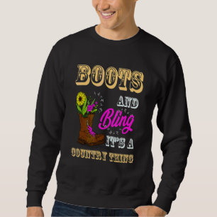 Cute Cowgirl Girls Usa Flag Boots Bling Its A Cowg Sweatshirt