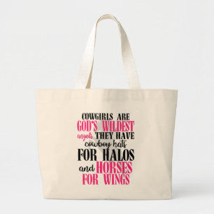 Cute Cowgirl God Angels Equestrian Western Horse Large Tote Bag