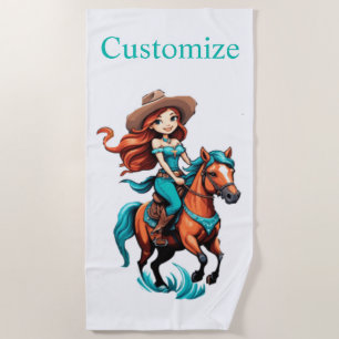 Cute Cowgirl Riding Pony Thunder_Cove Beach Towel