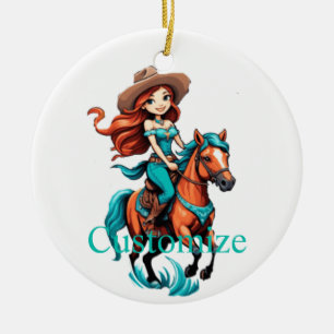 Cute Cowgirl Riding Pony Thunder_Cove Ceramic Ornament
