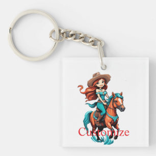 Cute Cowgirl Riding Pony Thunder_Cove Keychain