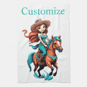 Cute Cowgirl Riding Pony Thunder_Cove Kitchen Towel