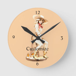 Cute Cowgirl Sitting Thunder_Cove Round Clock